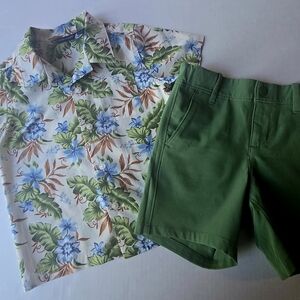 Janie and Jack Boy's Floral Shirt and Green Shorts Set